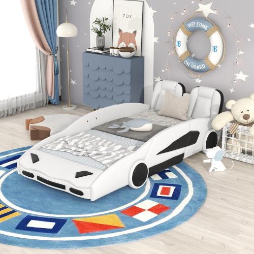 [Bellemave]Twin Size Race Car-Shaped Platform Bed with Wheels, Black    RR