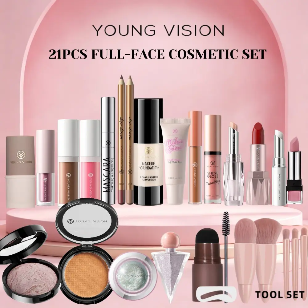 YOUNG VISION 21 Piece Full Face Makeup Set, Includes Foundation, Eye, Lip Tools, Three Sets for All Skin Tones, Complete Elegant Makeup Kit