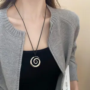 Y2K Minimalist Silver Spiral Swirl Pendant  Adjustable Black Wax Cord Rope Choker Bohemian Vintage Tribal Statement  for Women Casual Daily Jewelry Gift chain collar