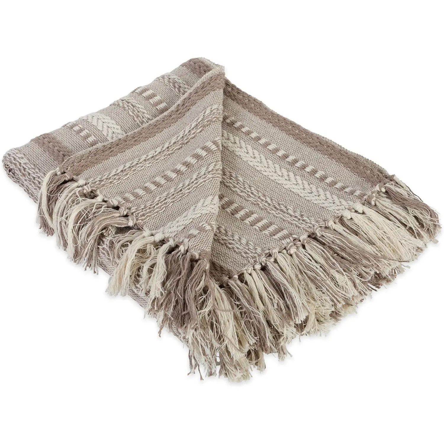 Braided Striped Decorative Throw Blanket, 50x60, Stone