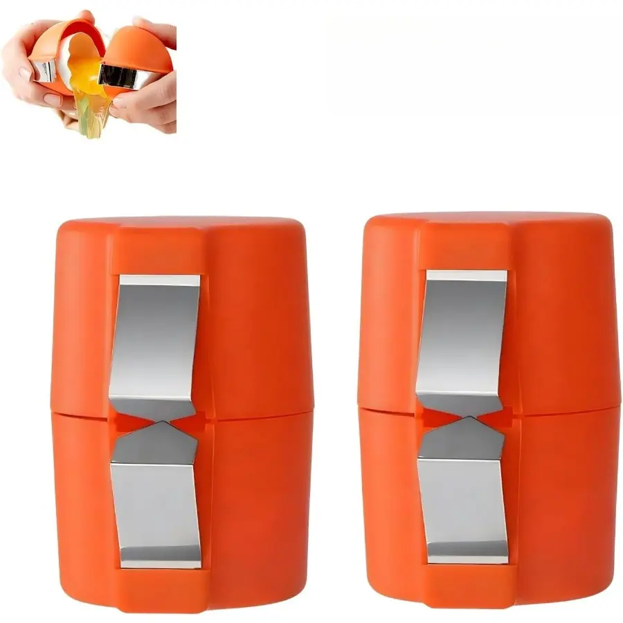 Egg Shell Opener, Stainless Steel Egg Cracker Tool, Multifunctional Egg Shell Opener for Raw & Hard-Boiled Eggs, Portable Kitchen Gadget for Easy Peeling & Separating (Orange-2pcs)