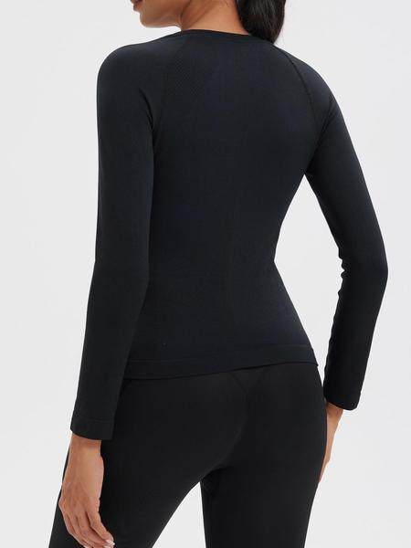 Women's Letter Print Baselayer Top, Long Sleeve Round Neck Compression Top for Yoga Gym Workout, Ladies Sportswear for Fall & Winter, Athletic Compression Shirt