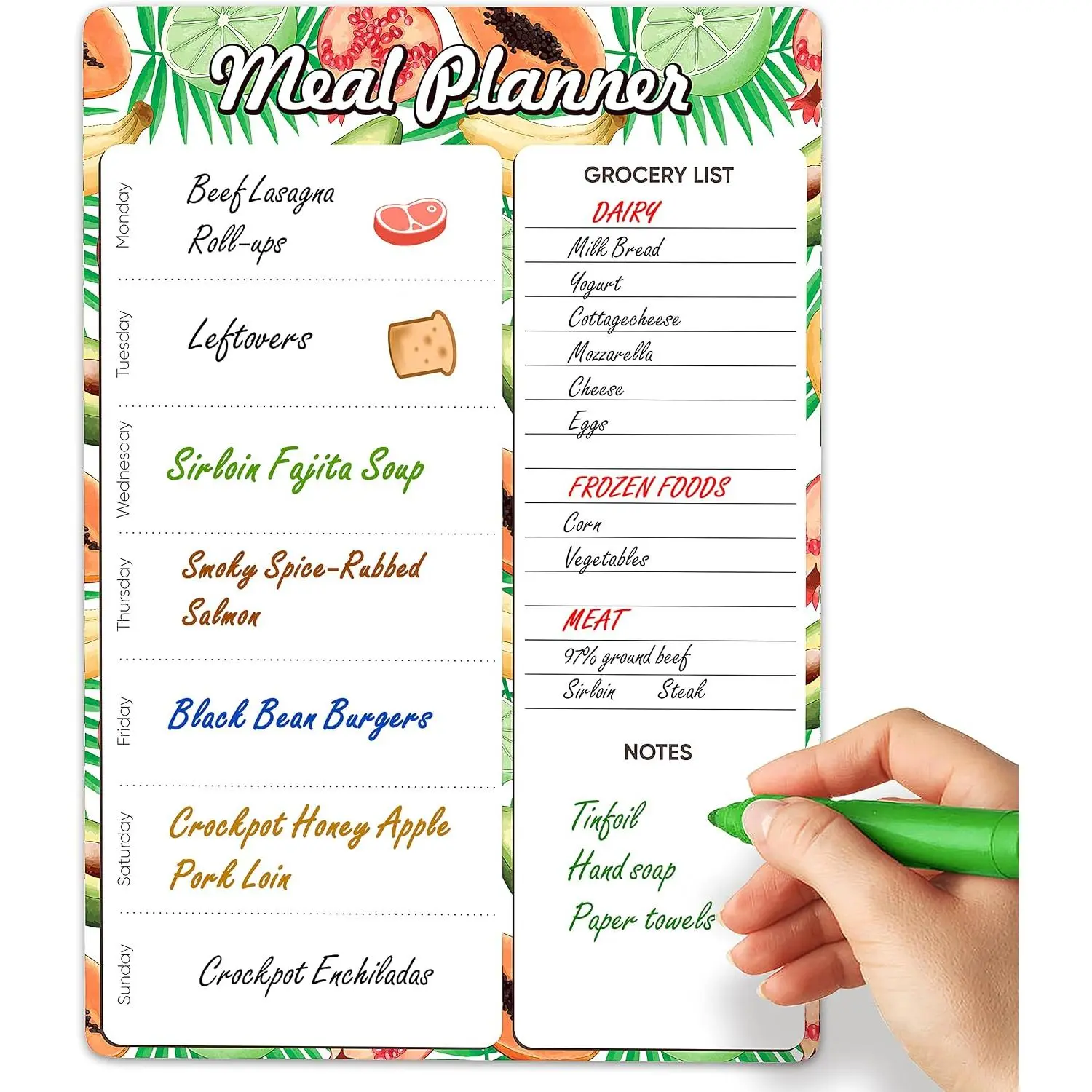 Meal Planner for Refrigerator - A4-8.5 x 12 Weekly Menu  Fridge Menu Board with Dry Erase Grocery List