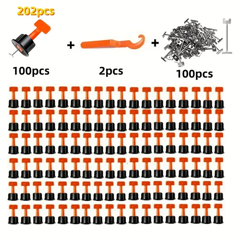 202 sets of tile leveling systems, 100 tile levelers, 100 steel wedges and 2 wrenches; a reusable tile shimming leveling system for wall and floor installation Tile Installation Tools