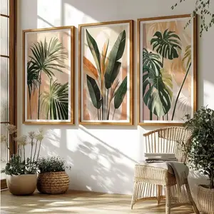 3pcs Vintage Palm Tree Watercolor Plant Canvas Printing Summer Seaside Beach Coastal Wall Art Frameless Poster Modern Home Living Room Decoration Painting