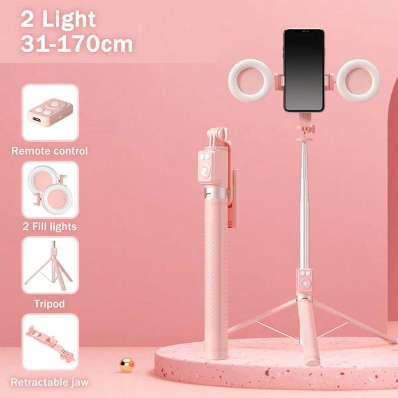 Multi-Function Selfie Stick with Ring Light, 67" Tripod with Wireless Remote, Compatible with Bluetooth-compatible Cameras & Music Control for iOS & Android, Phone Accessories