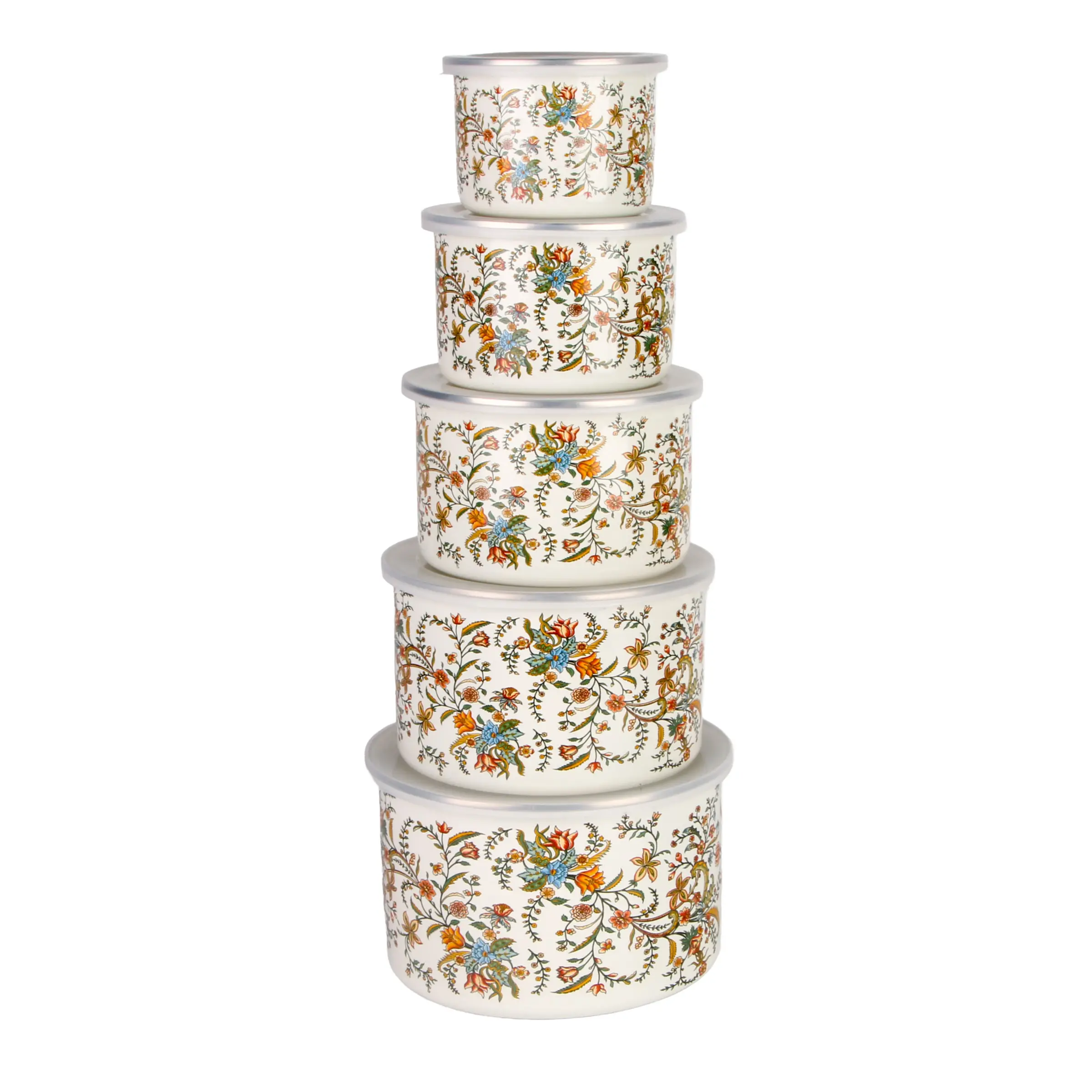 5pcs Enamel Sealed Storage Bowls with Lids, Food Storage Containers, Fruit Storage Containers, Portable Lunch Boxes, Salad Mixing Bowls, Kitchen Essentials, Gift Idea