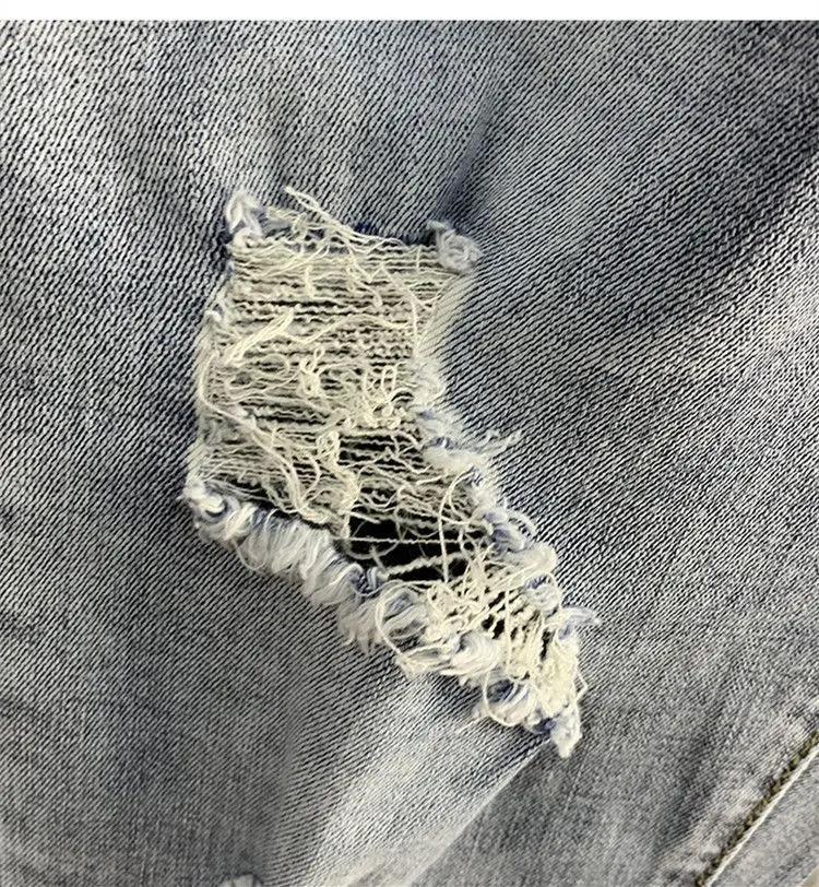 Men's Shaved Trendy Ripped Jeans Ruffian Handsome Summer Slim-fitting Pants Trendy Brand Man Clothes Designer Beggar Pants Men