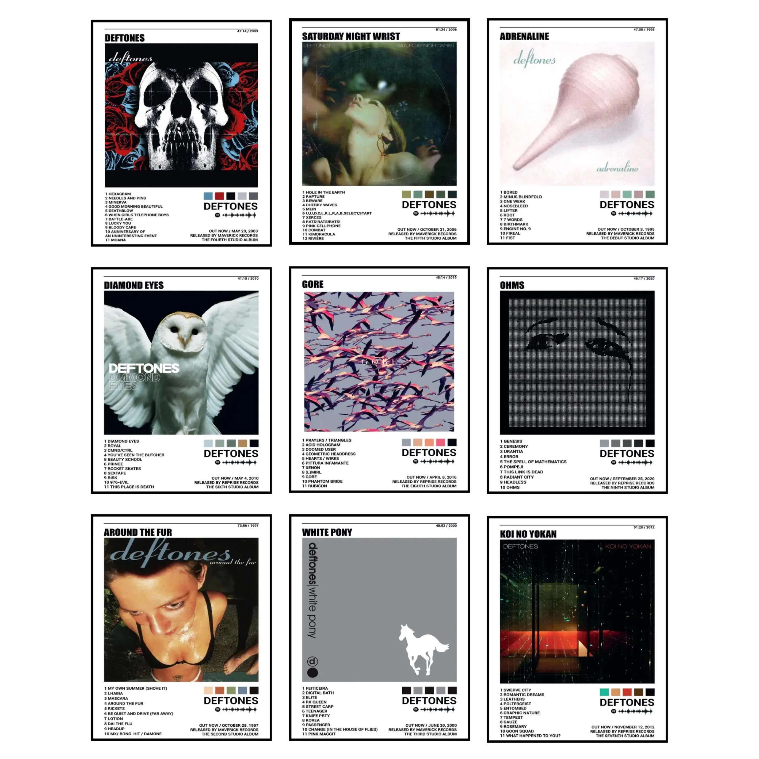 Deftones Full Discography Album Cover Poster Set for Gallery Wall Art Decor ( 8x10" 9 Pack Unframed )
