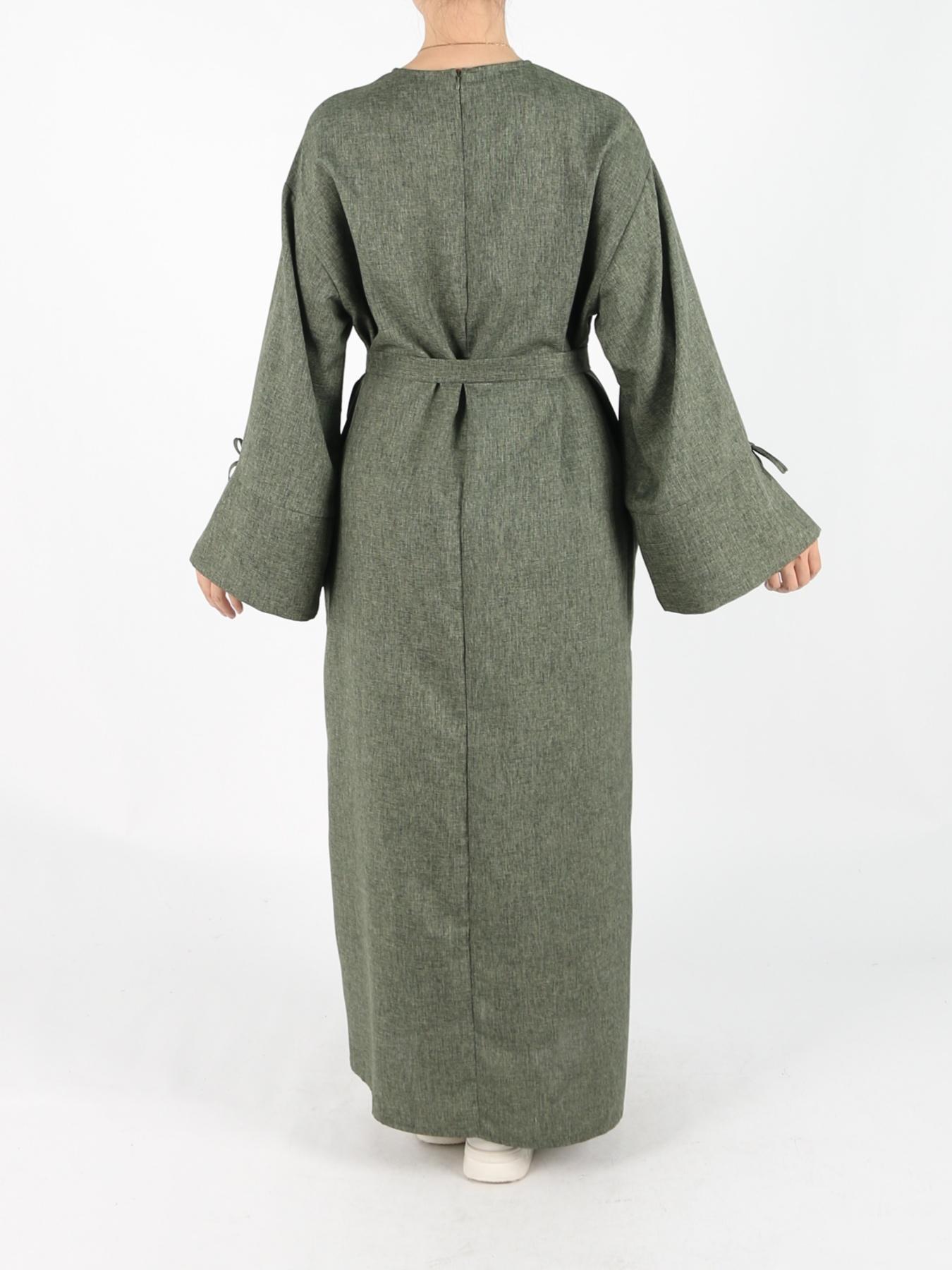 Women's Solid Belted Long Sleeve Muslim Dress, Casual Elegant Modesty Round Neck Dress for Daily Wear, Ladies Abaya Islamic Clothing for All Seasons, Dresses for Women, Solid Color Abaya, Abaya Dress Set, Abayas for Eid, Tunic Dress, Classy Modest Dresses