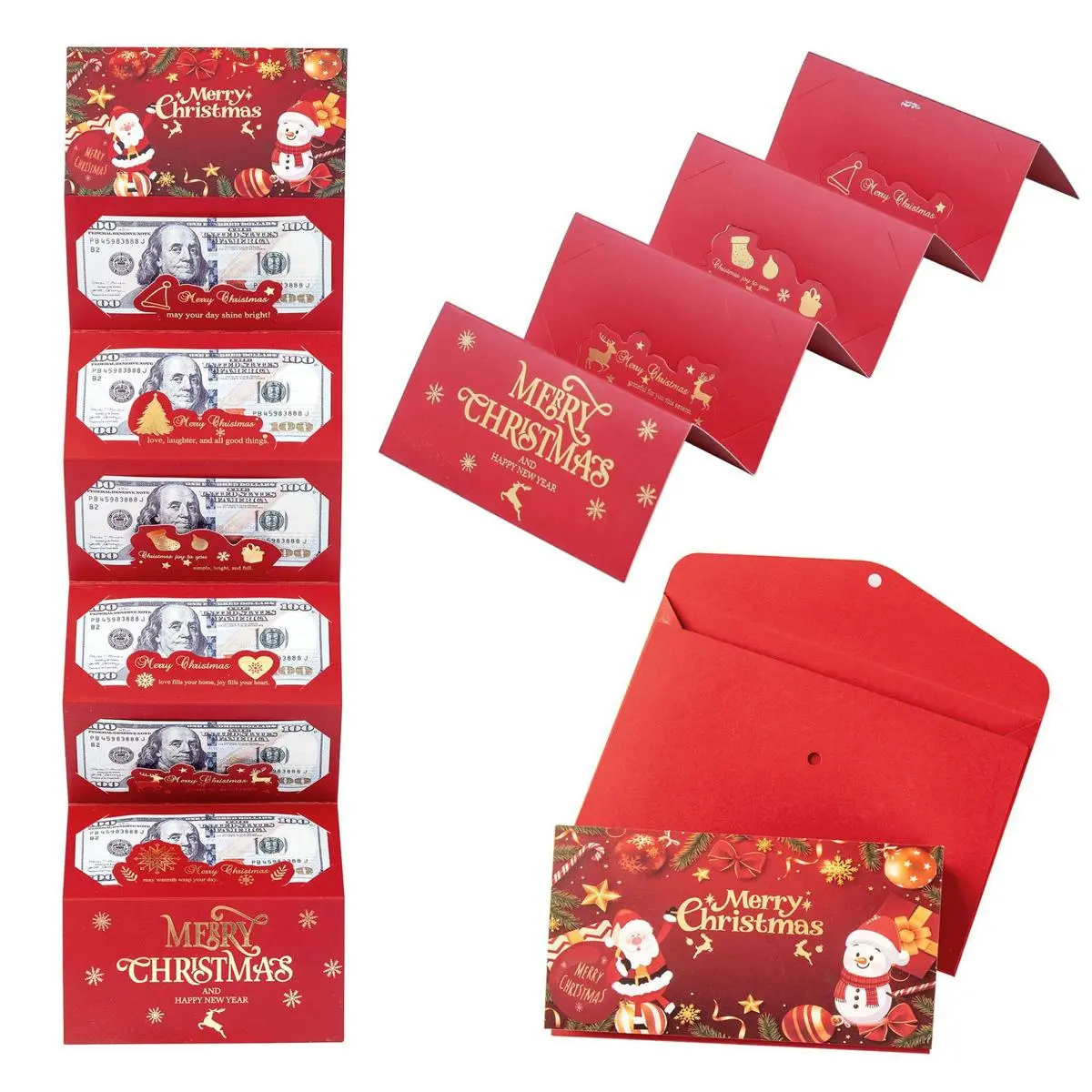 2 Pack Unisex Santa Print Christmas Gift Envelope Set - Multi-Layered 6-Grid Cartoon Greeting Card, 30-Second Assembly Money Clip Wallet, Unique Flip-Top Cash Box, Festive Home & Party Supplies Gift Box for Adults, Birthdays