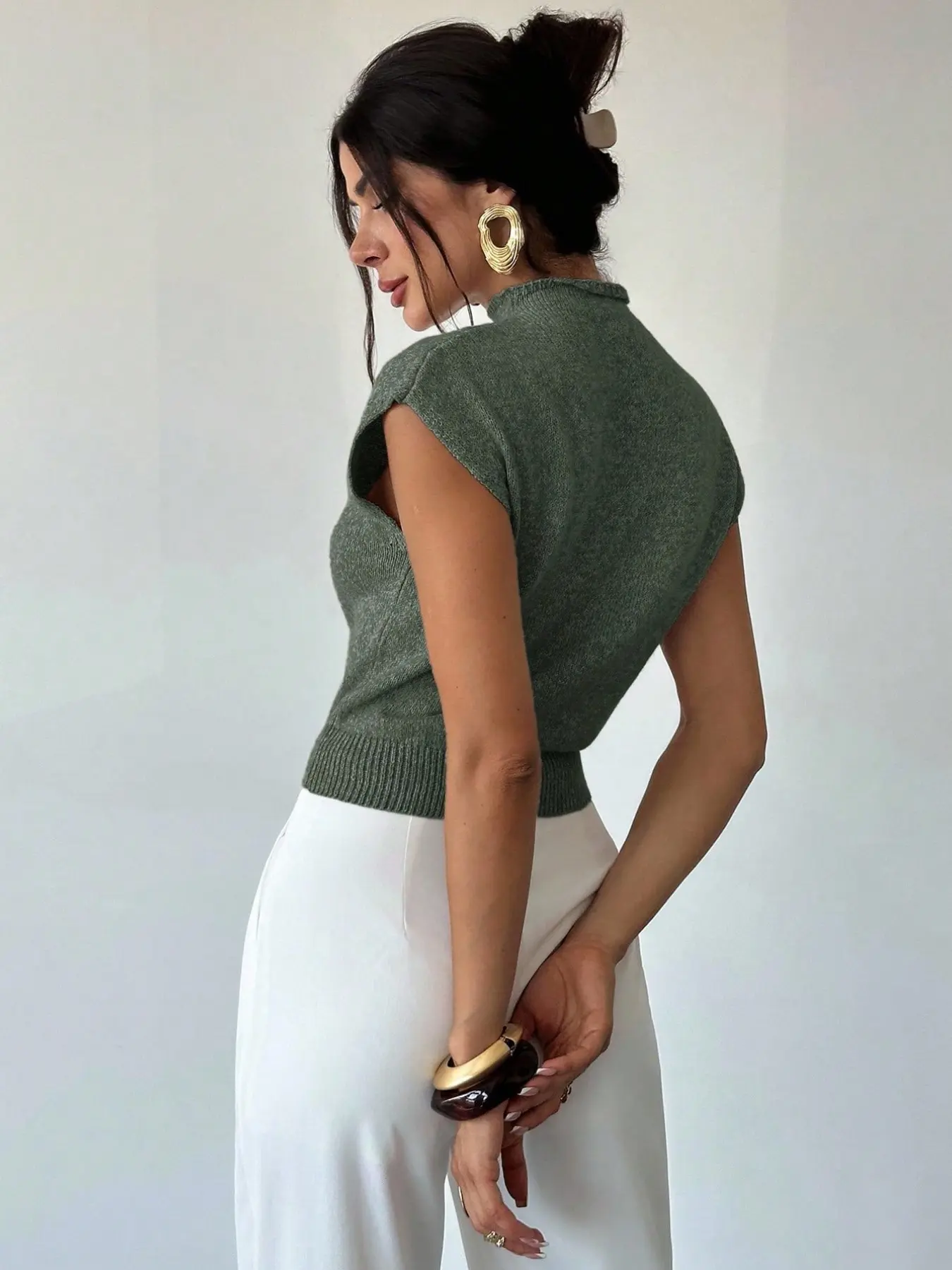Women's Elegant Casual Office Wear, Half High Neck Loose Fit Knit Sweater Vest, Spring Fall Fashion, Versatile Knitted Top, Teacher