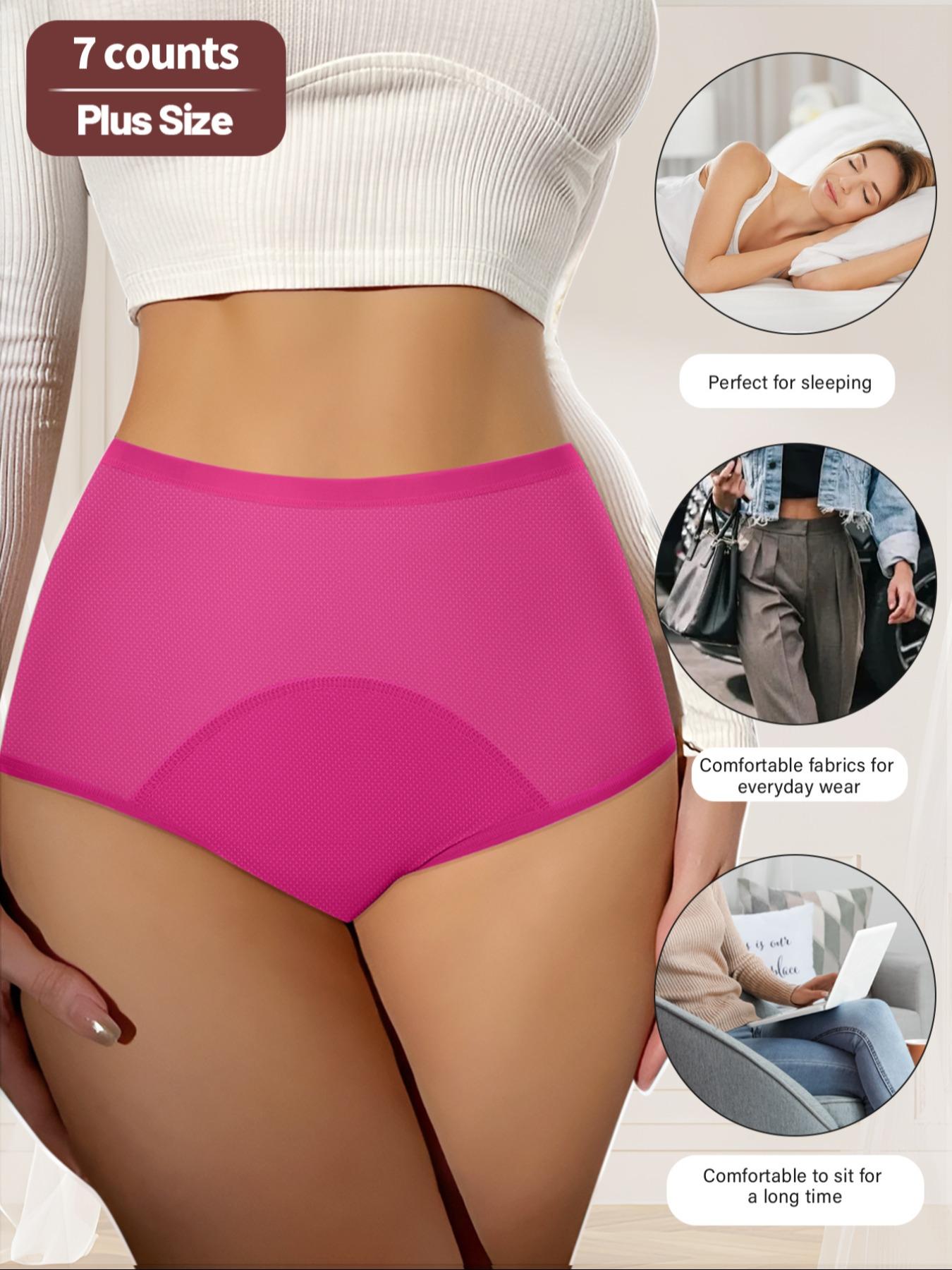【plus Size】 Solid Color Full Coverage High Waist Period Panty, Soft Breathable Knicker, Breathable Comfortable Period Underwear for Daily Wear, Women's Underwear for All Seasons