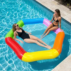 New Large Hexagonal Mesh Multi Purpose Inflatable Pool Float, 70” X 62” Dual Adult Sunbathing Raft with Pillow, 4-In-1 Pool Party Gift