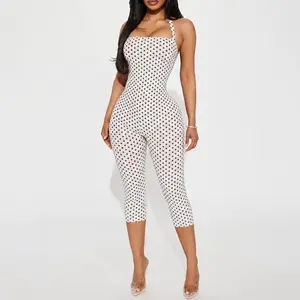 Women's Polka Dot Halter Neck Jumpsuit, Sleeveless Bodycon Fit Long Pants Romper, Elegant Retro Chic One Piece Outfit for Daily Wear, Date Night, Vacation & Party Style