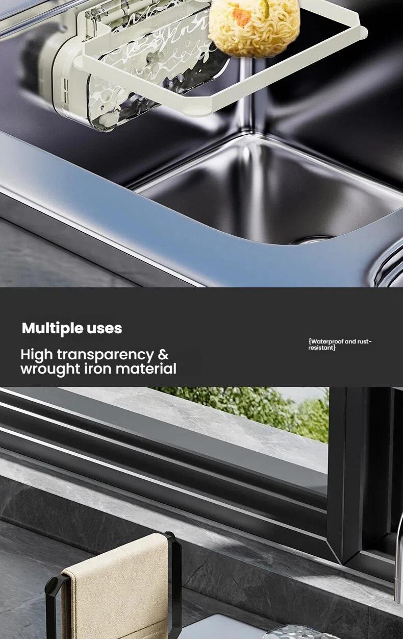 Kitchen Sink Filter Rack - Sink Strainer Foldable Food Catcher with 50pcs Mesh Bags, Foldable Stand Disposable Waste Garbage Net Shelf Anti-Clogging Filter Net Basket Holder Hands-Free Flat Floor Mop Bucket Set Suction Cup Sponge Holder for Kitchen Sink