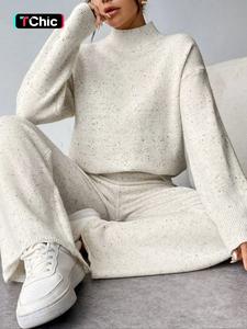 women's knit outfit set two-piece pants & sweater round neck straight leg casual daily wear winter