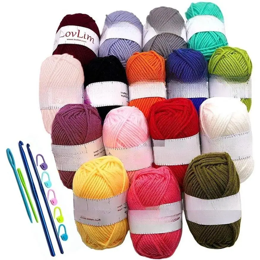 Milk- Crochet Yarn Kit, 16 Skeins  Weight, 1000+ Yards, Hooks,  & Safety Eyes, 40+ Free Patterns, for Amigurumi, Crocheting & Knitting - Complete Starter Kit
