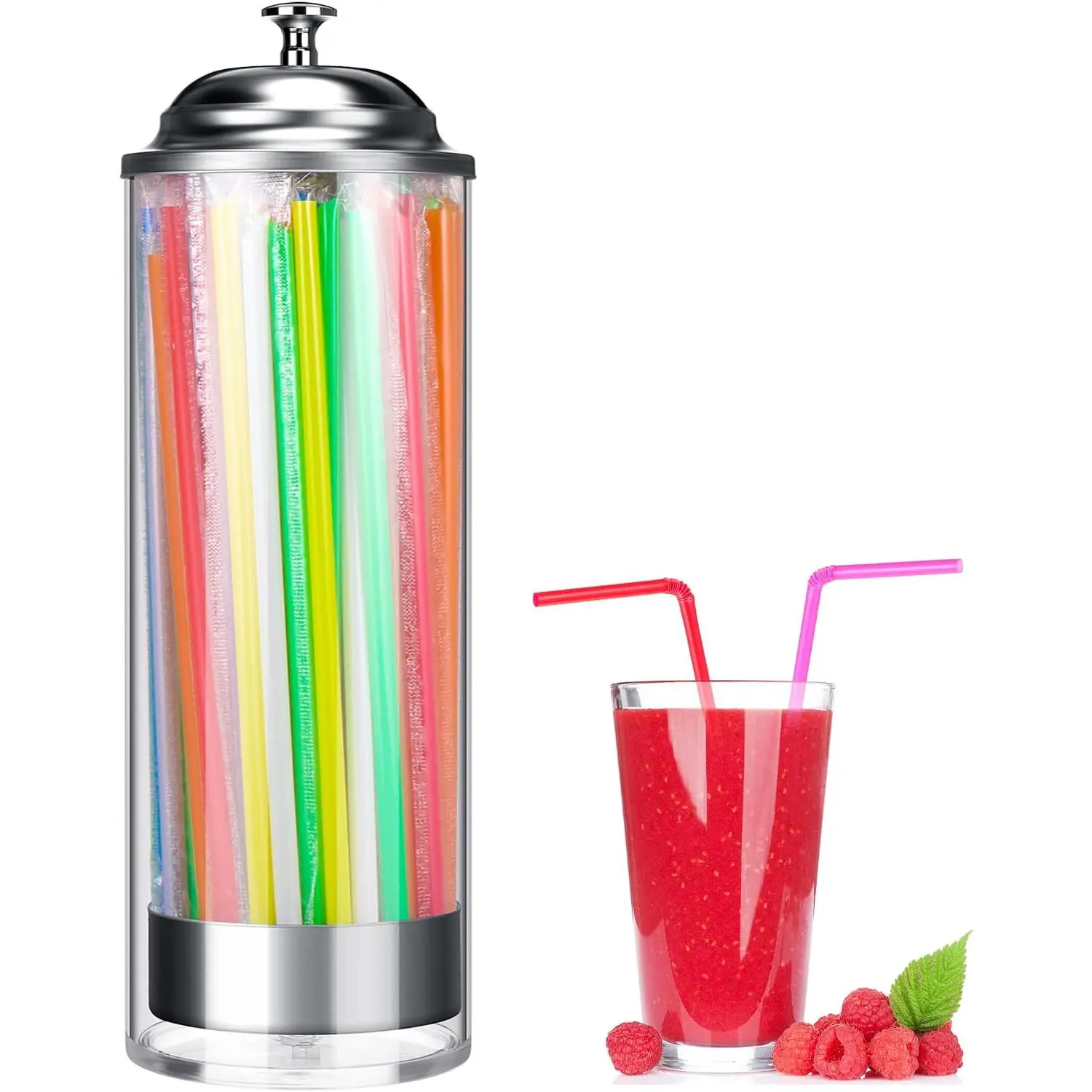 Straw Holder Dispenser and 200 count Straws Plastic Drinking Straw Organizer Container with Lid for Counter Party Transparent Straws Dispenser(Bright Colors)