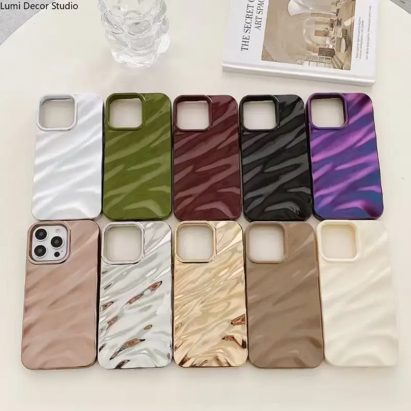 Electroplated Wave Phone Case - Glossy Gradient 3D Wrinkle Protective Cover for 14-17 Pro Series Phones and Everyday Carry