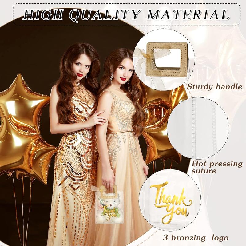 12 count Clear  Bags with Handle Thank You  Handbags Transparent PVC Wrap Bags  Heavy Duty Totes for Bridal Party  Shower Wedding Birthday 7 x 4 x 8 Inch()