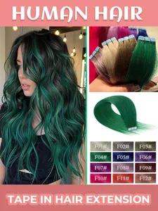10 Piece Mini Tape-In Human Hair Extensions, Dye Effect, Quick Change Clip-In Wigs, Natural Look, Secure Fit, Straight Hair, Unisex, Multiple Colors