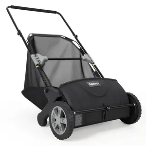 Garvee 21-Inch Walk-Behind Lawn Sweeper, Leaf & Grass Catcher, Heavy-Duty Thickened Steel, Built for Durable Use, with Large Capacity 3.5 Cu. ft. Mesh Collection Hopper Bag, 2 Rotary Brushes