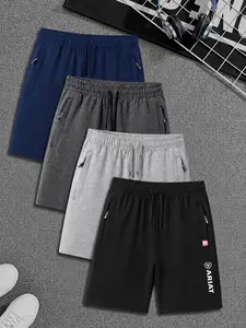 4-Pack Men's Sport Shorts, Ideal for Gym, Running, Hiking, Casual Wear, Ariat Letter Print, Breathable, Quick-Dry, Zip Pockets