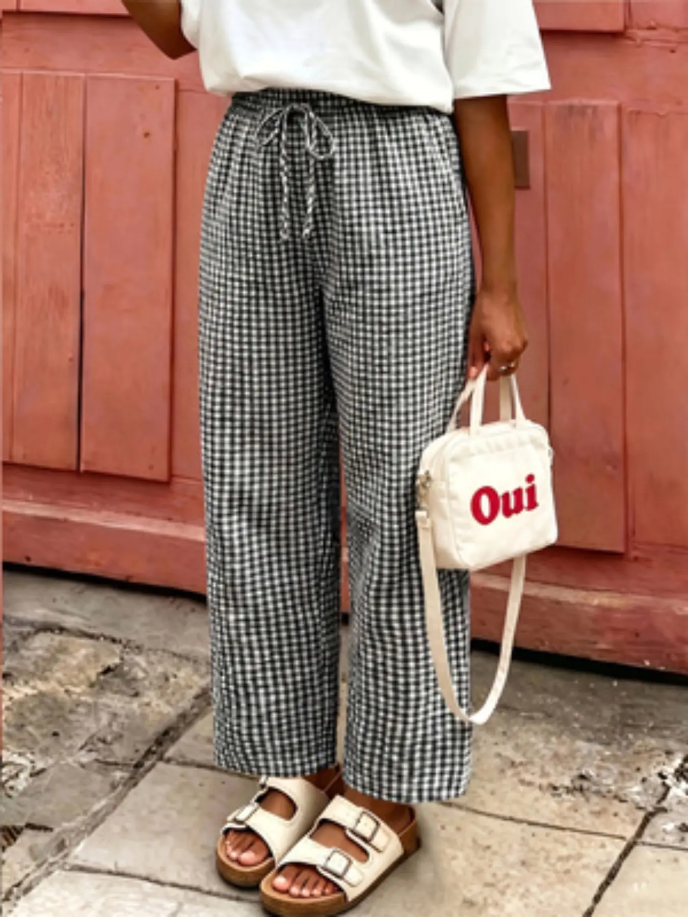 Women's Plaid Wide Leg Pants, Bow Waist Design, Boho Style, Perfect for Valentine's Day, Beach Vacation, Daily Wear