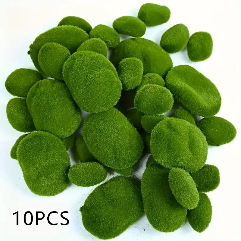 10 Artificial Moss Stones, Moss Covered Stone Decorative Fake Moss Garden Floral Art, Polished Finish, No Ca Prop 65 Re/ca, Garden Supplies, Faux Stone