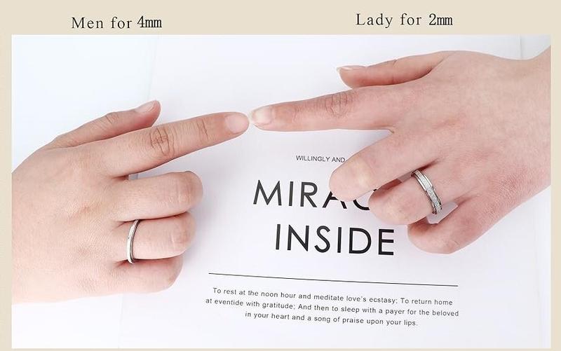 Fidget Rings for Women Men -2 4mm Titanium Steel Spinner Ring for Anxiety Stress Relief Glitter Sandblast Spinning Figit Anxiety Jewelry for Women Gifts