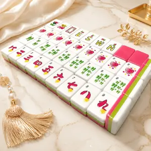 3-Layer Hot Pink Heart-Themed Acrylic American Mahjong Set, with Portable Game Table, Suitable for Travel, Game Nights