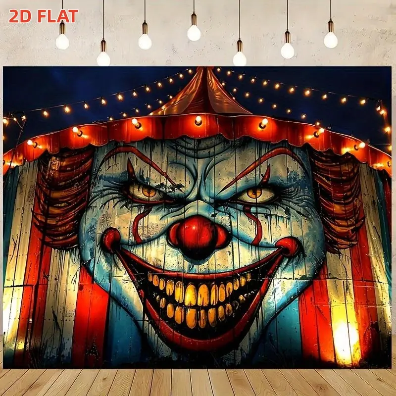 2D Flat, 1pc banner Halloween Circus Clown Backdrop-Vibrant Polyester, No Power Needed, Perfect for Living Room, Outdoor Decor, Live Streaming & Photo Booths