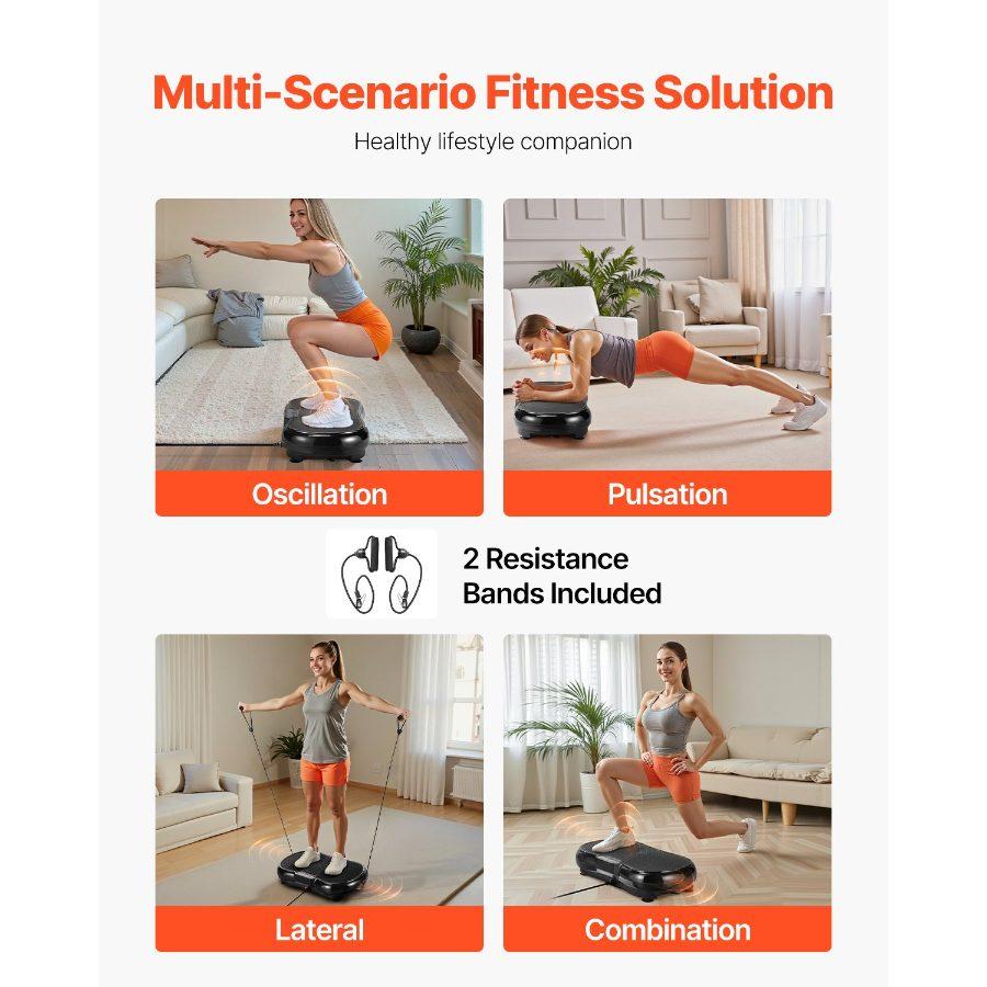 VEVOR Vibration Plate Exercise Machine, Whole Body Shaker for Lymphatic Drainage and Weight Loss, Home Workout Gym Fitness Equipment with 2 Resistance Bands, Vibrating Platform for Women Men, Black