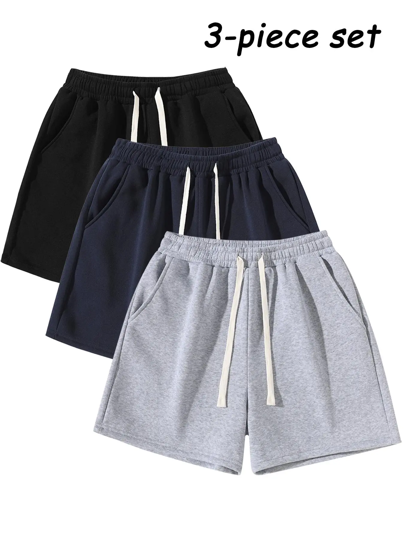 Men's Plain Drawstring Waist Shorts, Drawstring Workout Shorts, Fleece Lining, Casual Sporty Jogging Pants, Fiber Fabric, Ideal for Daily Wear and Exercise