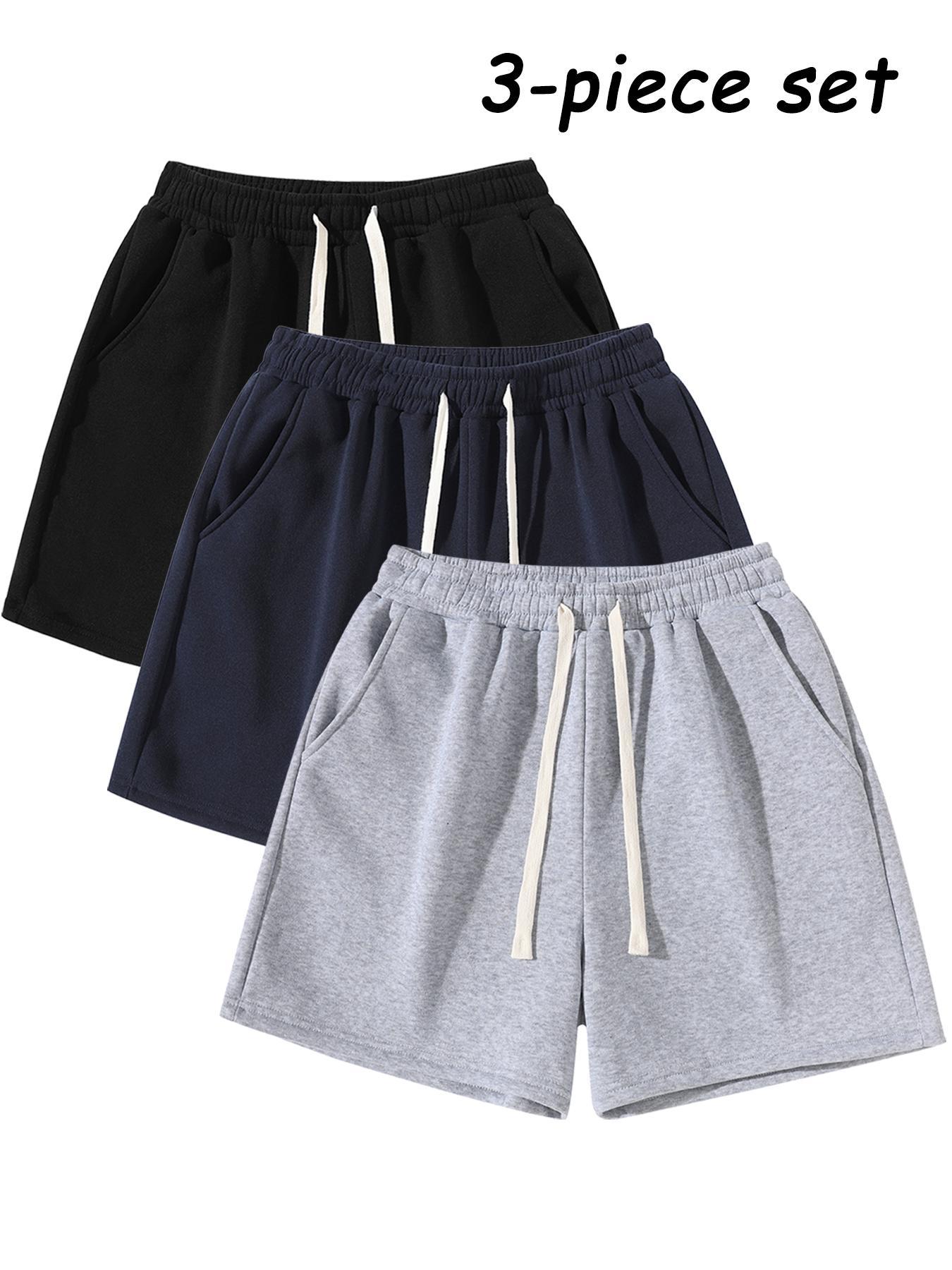 Men's Plain Drawstring Waist Shorts, Basic Sporty Running Shorts for Daily Wear and Exercise, Fitted Style Summer Sports Shorts in Medium-Weight Fabric, Casual Athletic Shorts Men's Plain Drawstring Waist Shorts, Basic Sporty Running Shorts for Daily Wear and Exercise, Fitted Style Summer Sports Shorts in Medium-Weight Fabric, Casual Athletic Shorts