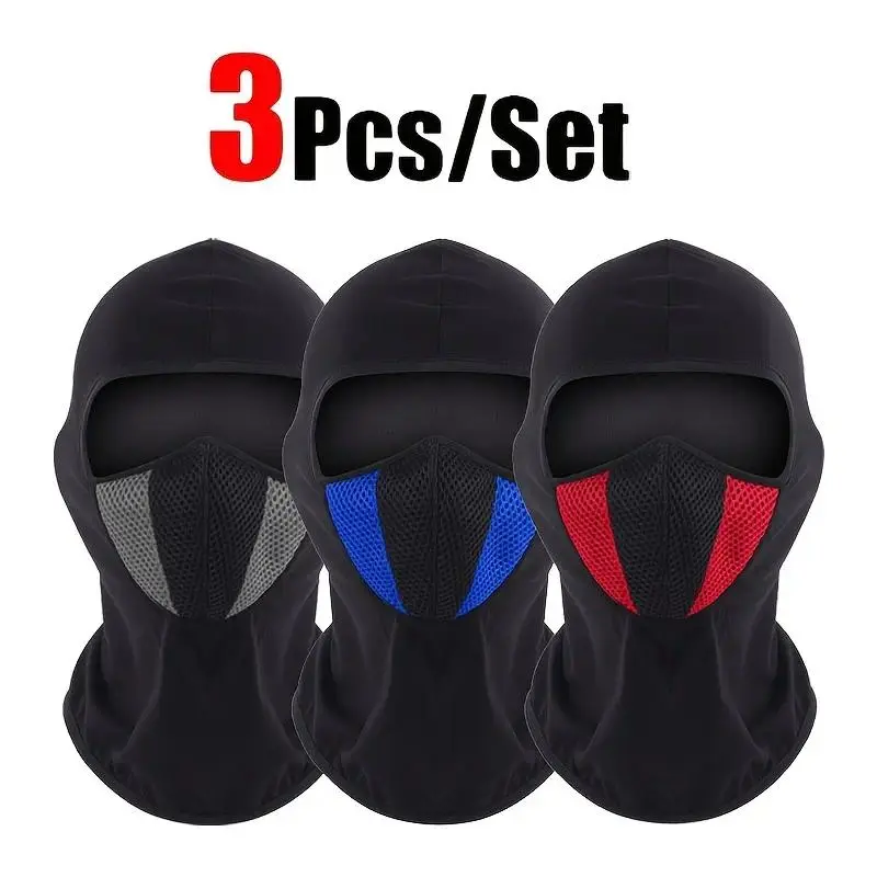 Unisex 3-Pack Mesh Neck Balaclava Face Masks - Synthetic Breathable Neck Gaiters with Color Accents, Windproof for Outdoor Bicycle Sports, Youth-Friendly All-Season Use, Motorcycle Mask, Neck Gaiter Headwear