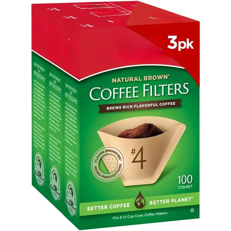 Unbleached Coffee Filters, Premium, Natural Brown, Flavor Enhancing Coffee Filters for 8-12 Cup Coffee Makers, Kosher Certified, Compostable, 100 Count (Pack of 3)