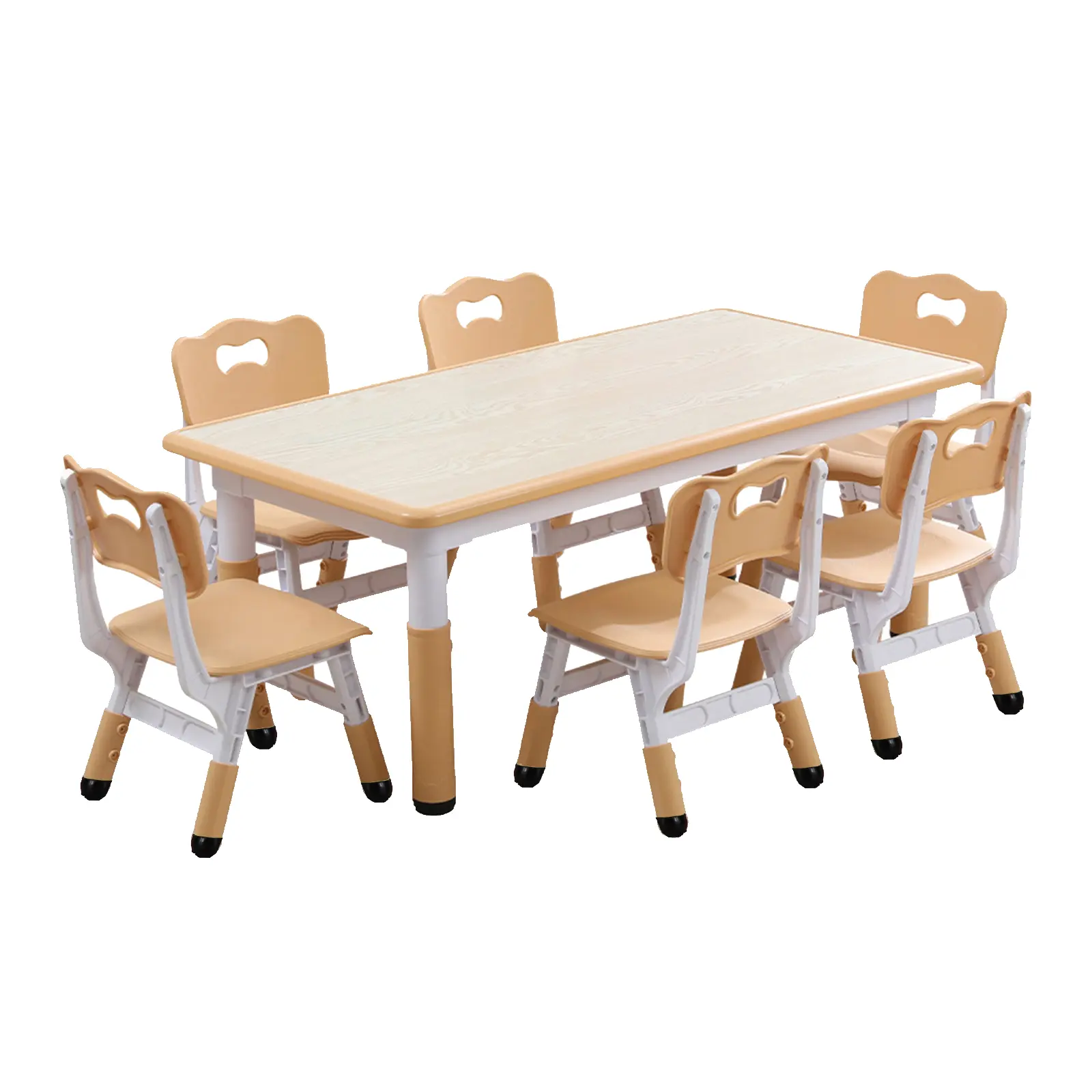 Kids Table and 6 Chair Set,47 Inches Modern Height Adjustable Toddler Table and 6 Chairs Set with Non-Slip Table Legs&Organizer Graffiti Desktop,Preschool Activity Art Craft Table for 6