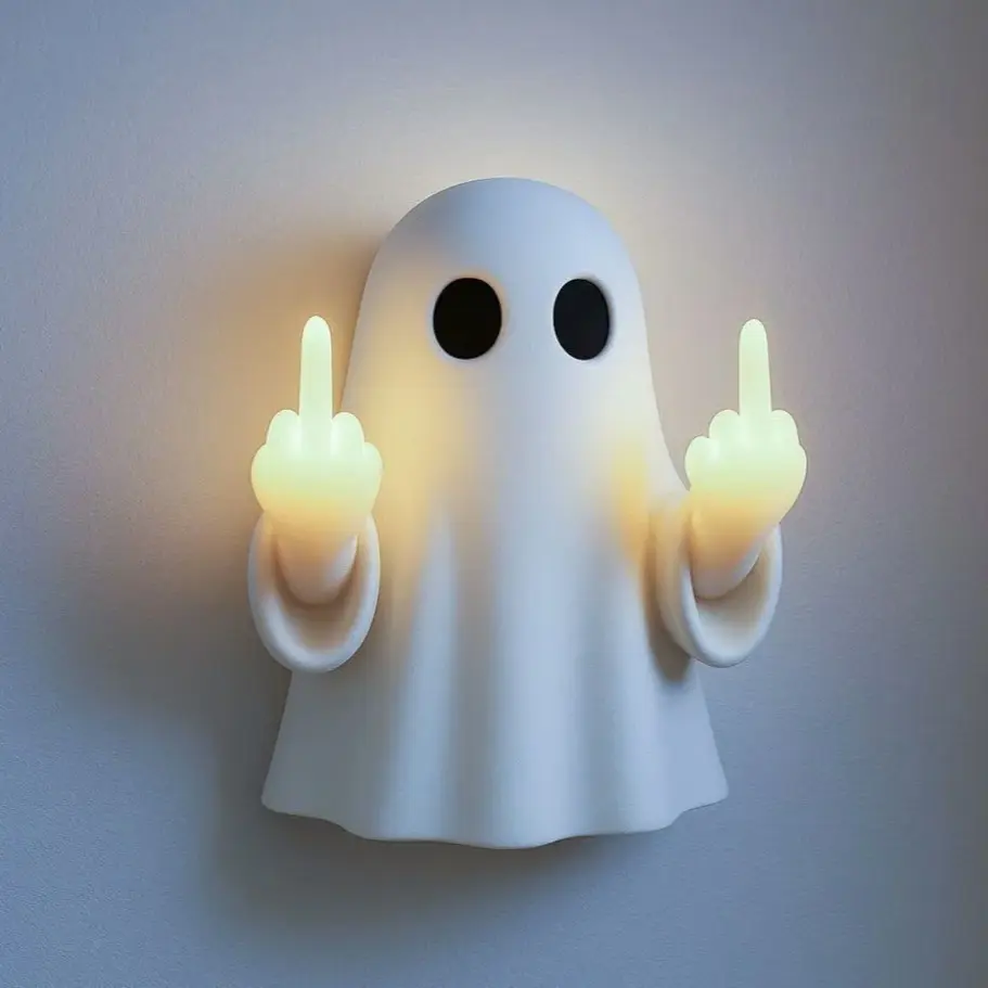 Halloween Ghost Middle Finger Night Light, Decorative Light, Wall-Mounted Atmosphere Lamp, Cute and Funny Design, Perfect for Fireplace, Window Shelf, Porch Decor
