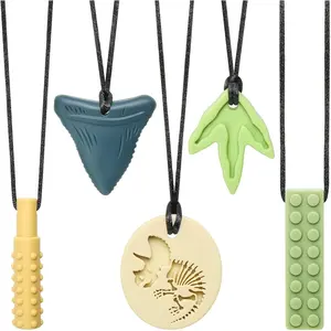Sensory Chew Necklaces for Aggressive Chewers - Silicone Chewelry for Autism, ADHD, Oral Motor Therapy & Baby Teething - Dinosaur (BPA-Free, Textured Surface)fidget toys