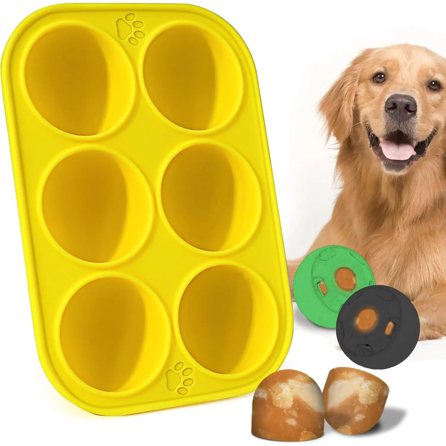 6 Cavities Silicone Dog Treat Molds for Woof Pupsicle & Power Chewer Pupsicle Large 25-75lbs, Reusable Frozen Dog Treat Molds for Making Puppy Favorite Freeze Refill Ice Popsicle Treats (L)Gift.