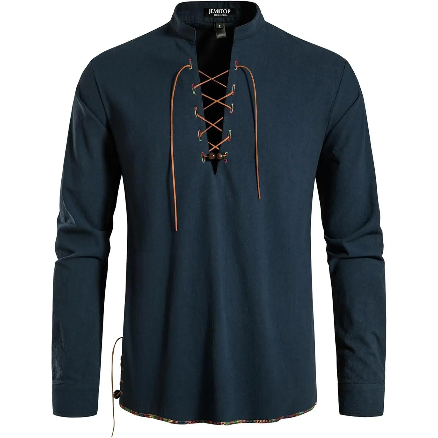Menswear Men's Pure Cotton Retro Lace-Up Costume Shirt - Special Occasion Top for Renaissance, Medieval Events Casual Classic