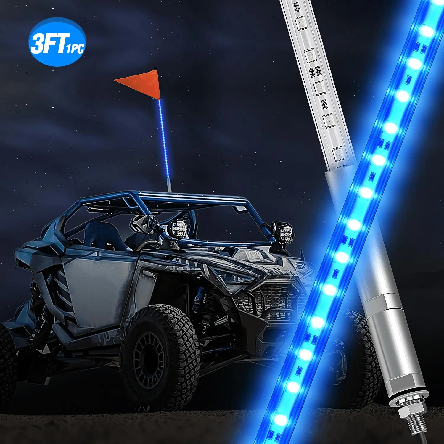 Nilight 3FT Aluminum Base LED Blue Whip Light - Waterproof, Easy Installation, Bright Colors Blue Lighting LED Strip Light for 4-Wheeler, Riding Vehicles, 12V DC Vehicles