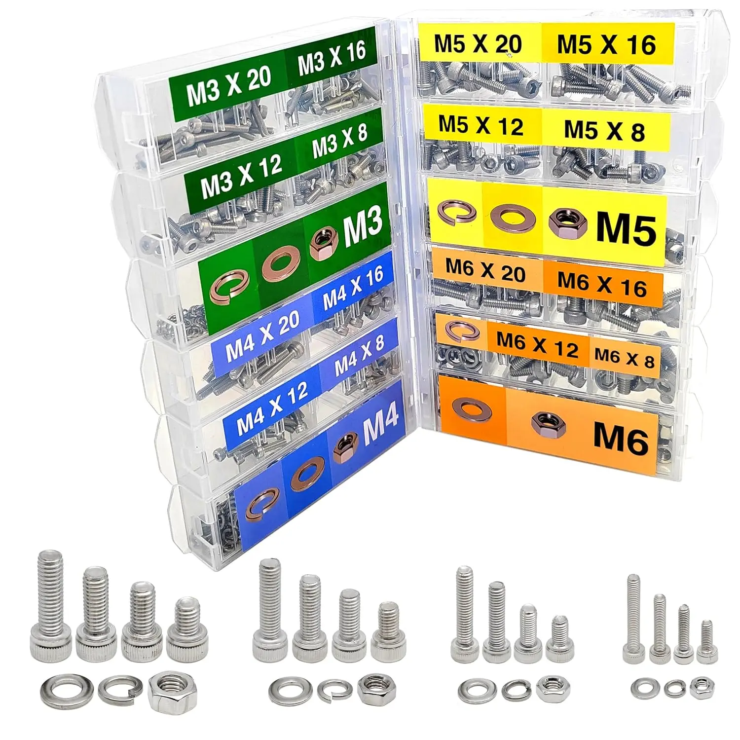 880 count Metric M6 M5 M4 M3 Metric Bolt  Metric Screws  kit 16 Sizes Set Hex Socket   Screw 304 Stainless Steel  Nuts and  Washer
