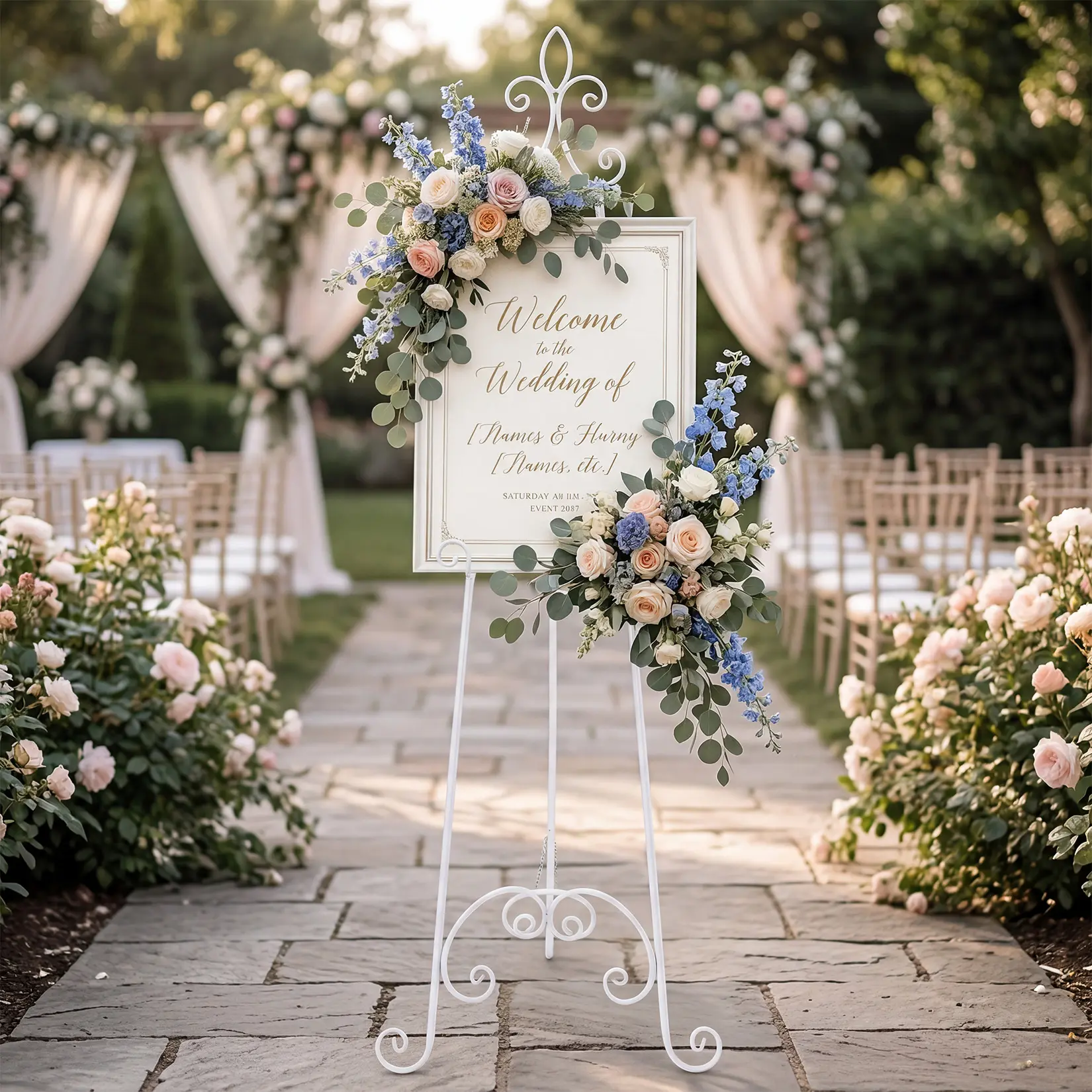 Garvee 63 Inch Adjustable Metal Easel Stand, Heavy Duty Floor Display Easel for Wedding Signs, Poster Boards, Canvas, Art Display, Menu Boards, Event Decor, Freestanding Wrought Iron Easel Rack for Home, Gallery, Party, and Business Use, Black