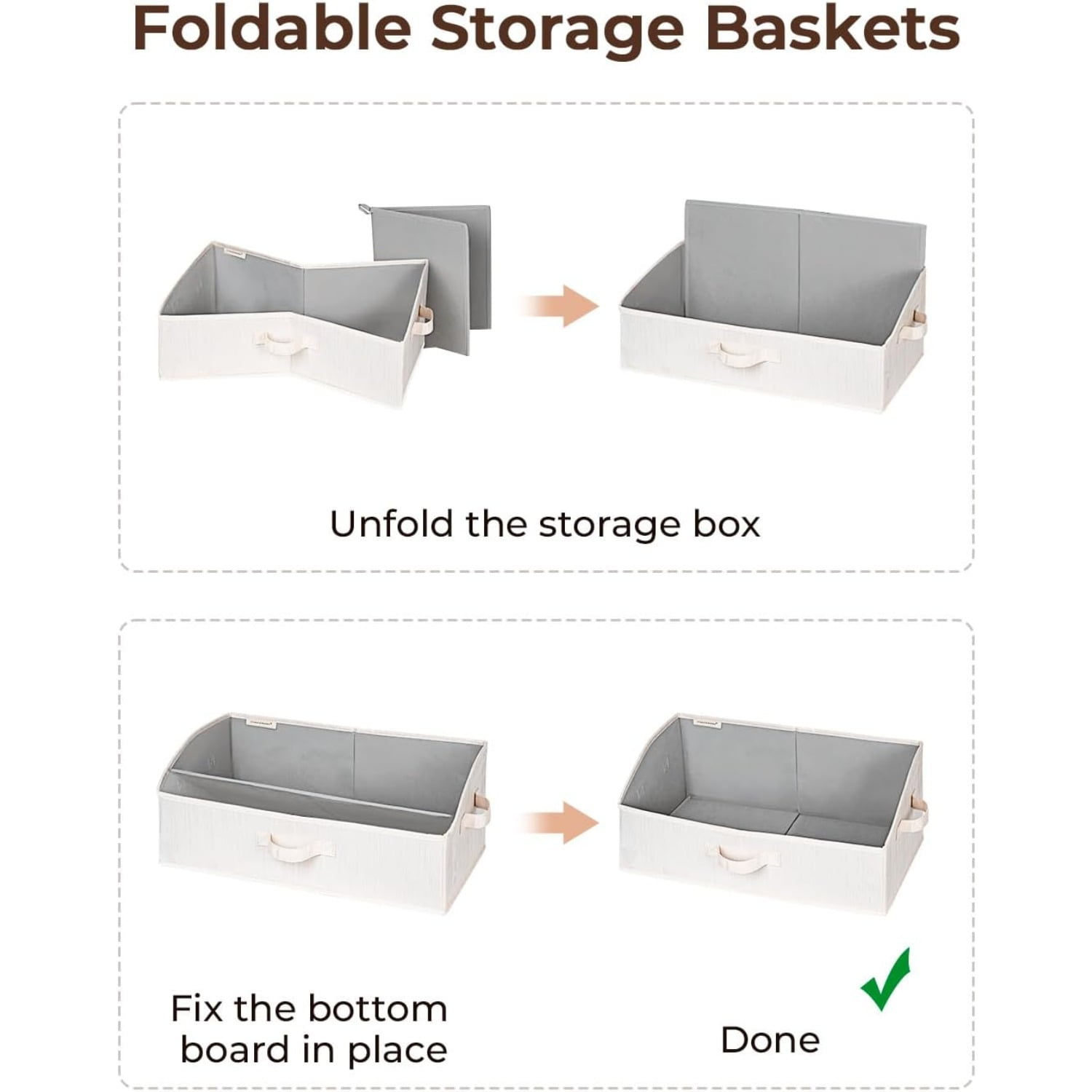 3-Pack Trapezoid Fabric Storage Bins with Handles, Foldable Closet Organizer Baskets for Shelves, Large Clothes Boxes in Mixed Beige, White & Ivory