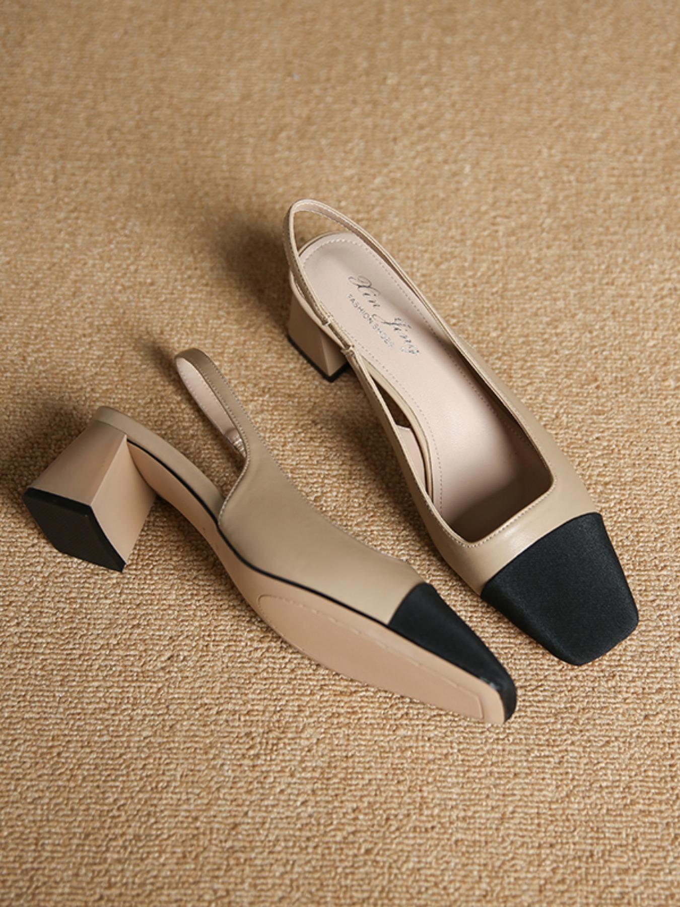 Women's Summer 2024 Colorblock Patchwork High Heel Sandals, Elegant Square Toe Heel Sandals for Party, Daily Clothing Decor, Two Tone Thick-heeled Sandals, Elegant Party Shoes