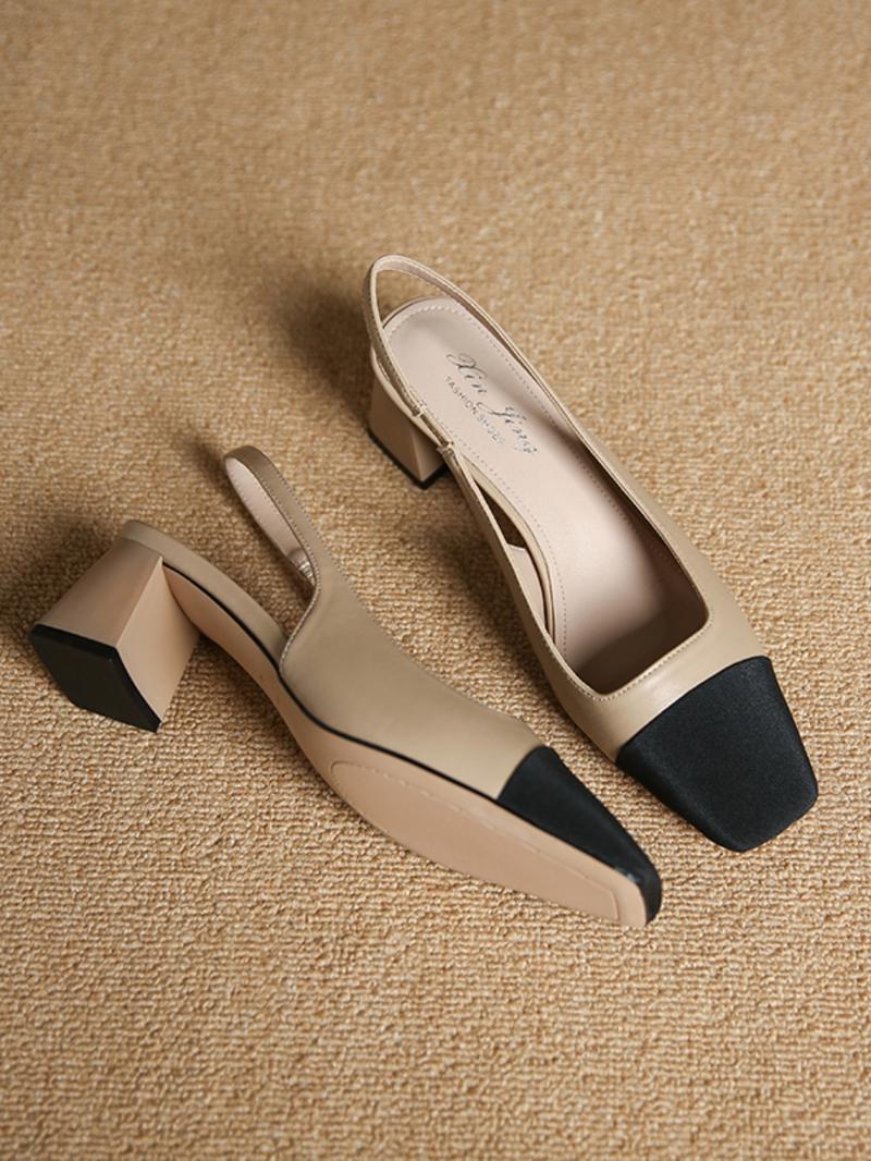 Women's Summer 2024 Colorblock Patchwork High Heel Sandals, Elegant Square Toe Heel Sandals for Party, Daily Clothing Decor, Two Tone Thick-heeled Sandals, Elegant Party Shoes