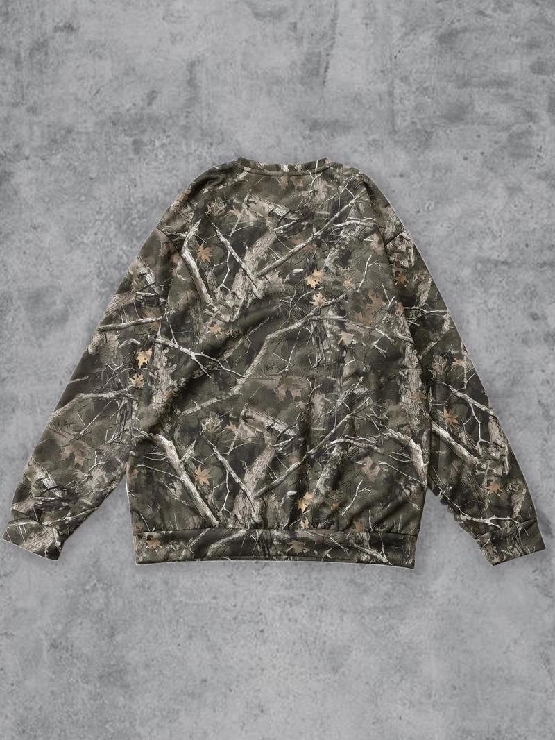 Men's All Over Print Drop Shoulder Sweatshirt, Regular Fit Casual Long Sleeve Round Neck Pullover for Daily Wear, Fashion Men's Top for All Seasons